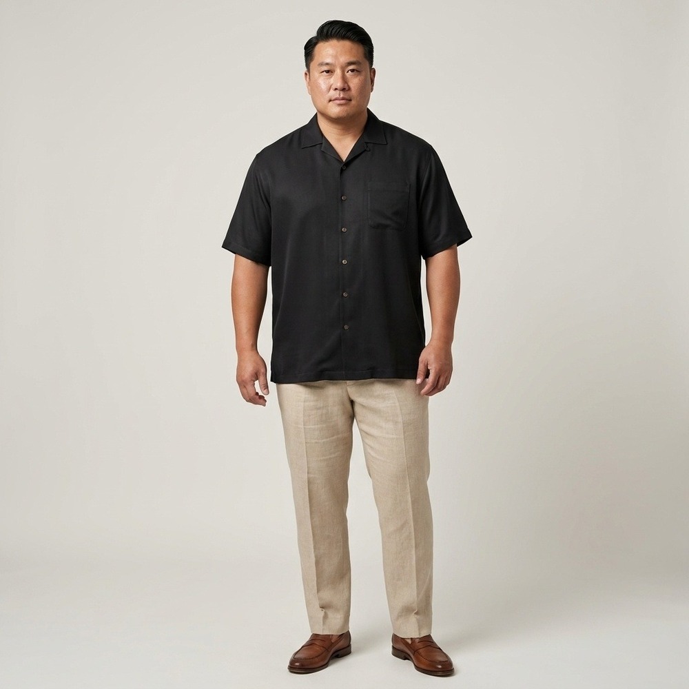 Tommy Bahama Mens 3XT Black 100% Silk Short Sleeve Camp Shirt Big & Tall